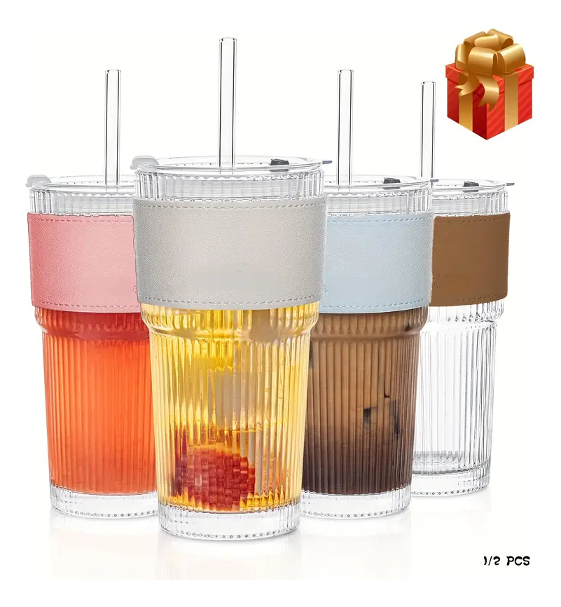 Pack De 2 Vaso De Vidrio Vintage De 20oz Con Tapa Y Sorbete - Image 4