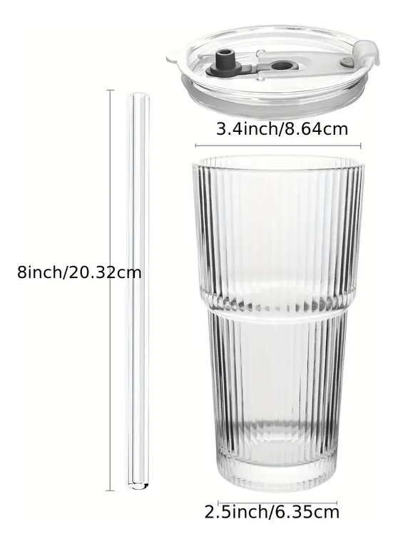 Pack De 2 Vaso De Vidrio Vintage De 20oz Con Tapa Y Sorbete - Image 7