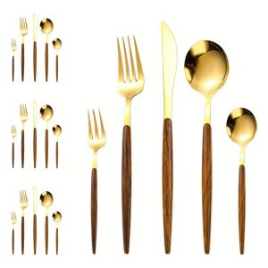 Set De Cubiertos 20 Piezas Acero Inoxidable Y Madera
