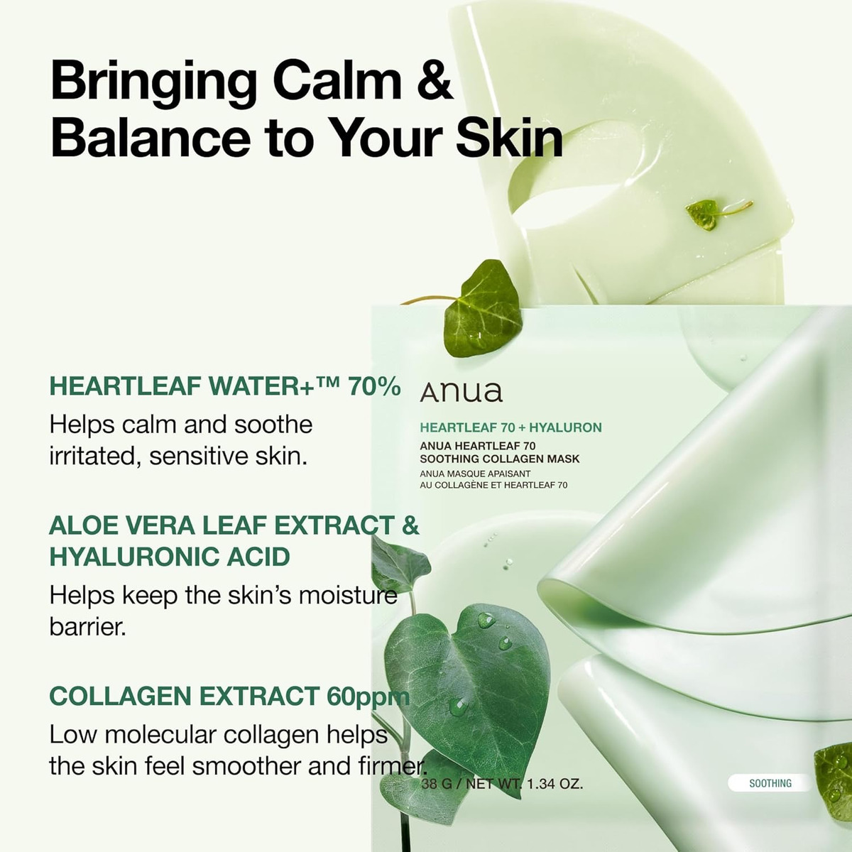 Anua Heartleaf 70 Soothing Collagen Hidratación 4mask - Image 4