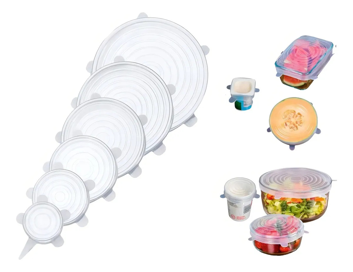 Kit De 6 Tapas Ajustables Silicona, Redondas, Reutilizables Lisa