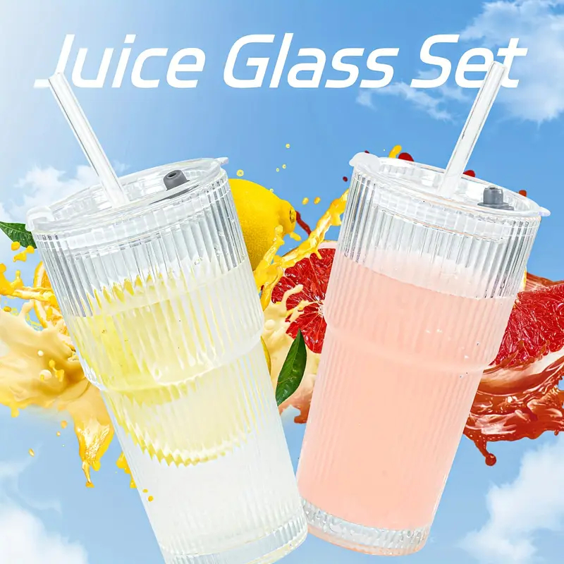 Pack De 2 Vaso De Vidrio Vintage De 20oz Con Tapa Y Sorbete - Image 5