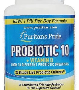 Probiótico 10 Con Vitamina D Para Ayudar A Apoyar La Salud Del Sistema Inmunológico*, 60 Unidades, Por Puritan's Pride Sin Sabor