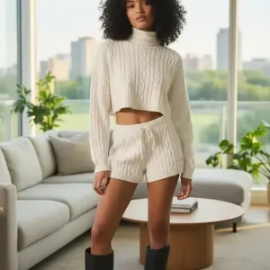 Alo Yoga Buzo Cable Knit Suéter Tejido De Corte Cropped