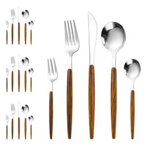 Set De Cubiertos 20 Piezas Acero Inoxidable Y Madera