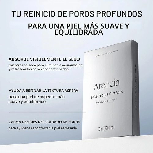Arencia Sos Relief Mask Facial Para Poros Ácido Glicólico - Imagen 3