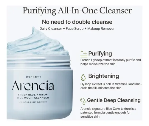 Arencia Fresh Blue Hyssop Rice Mochi Cleanser – 120 g - Imagen 4