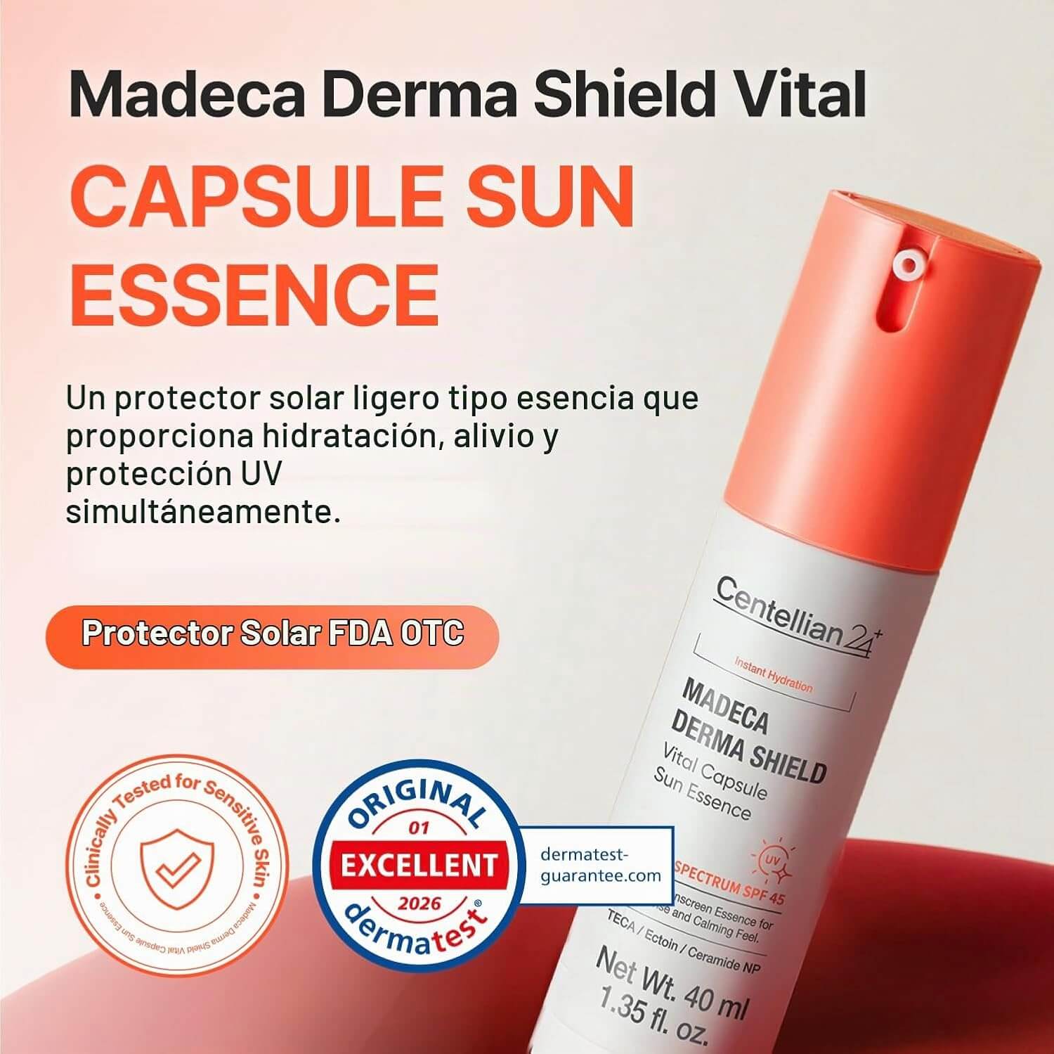 Centellian24 Madeca derma shield vital capsule sun essence spf 45 - Imagen 4